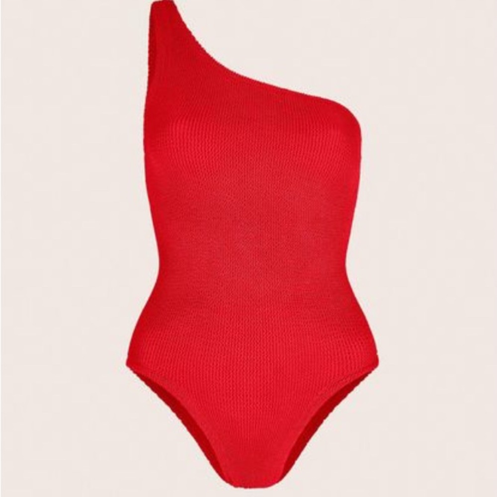 Hunza G Red One-Shoulder One Piece Swimsuit